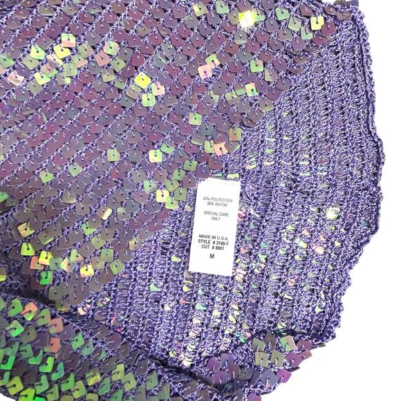 VINTAGE Lavender Sparkly Sequins Crochet Sleeveless Top Medium NWOT - Picture 4 of 11